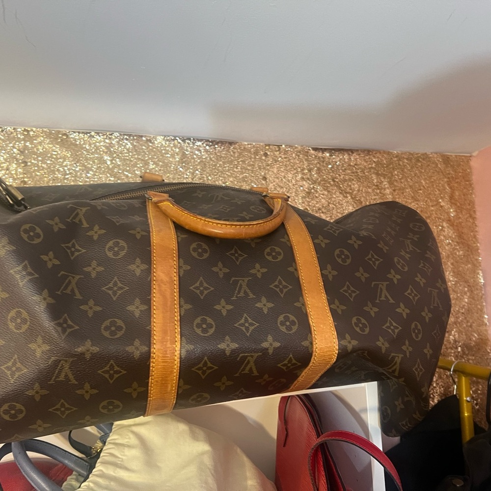 Louis Vuitton keep all 60, Brown and Tan Monogram Duffel Bag